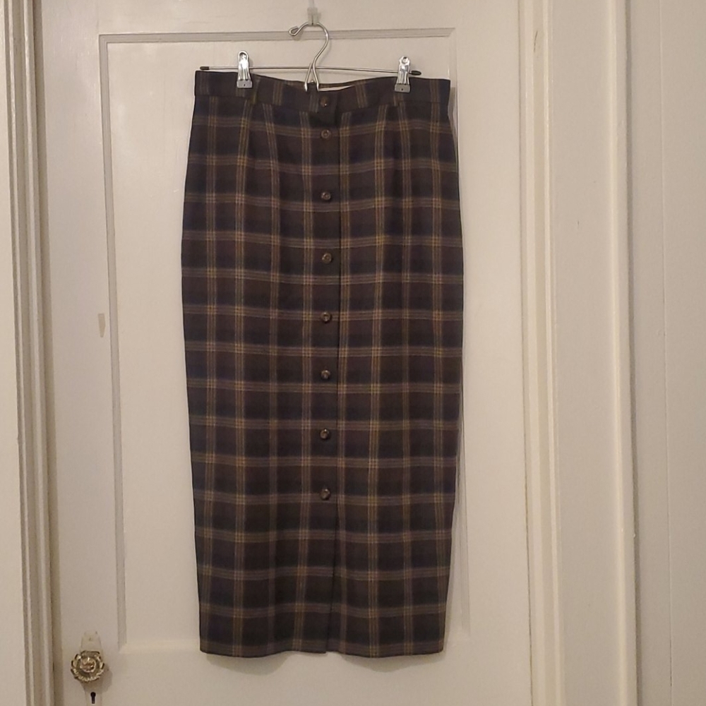 JHCollectibles Plaid button down skirt brown green